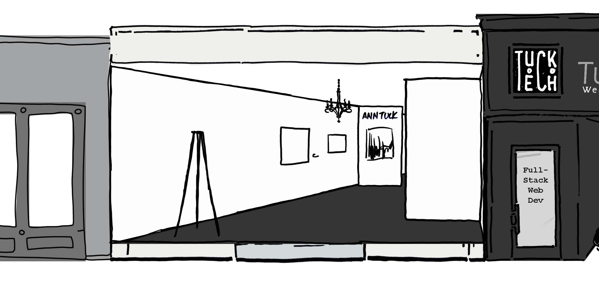 Sketch of Ann Tuck's art gallery interior